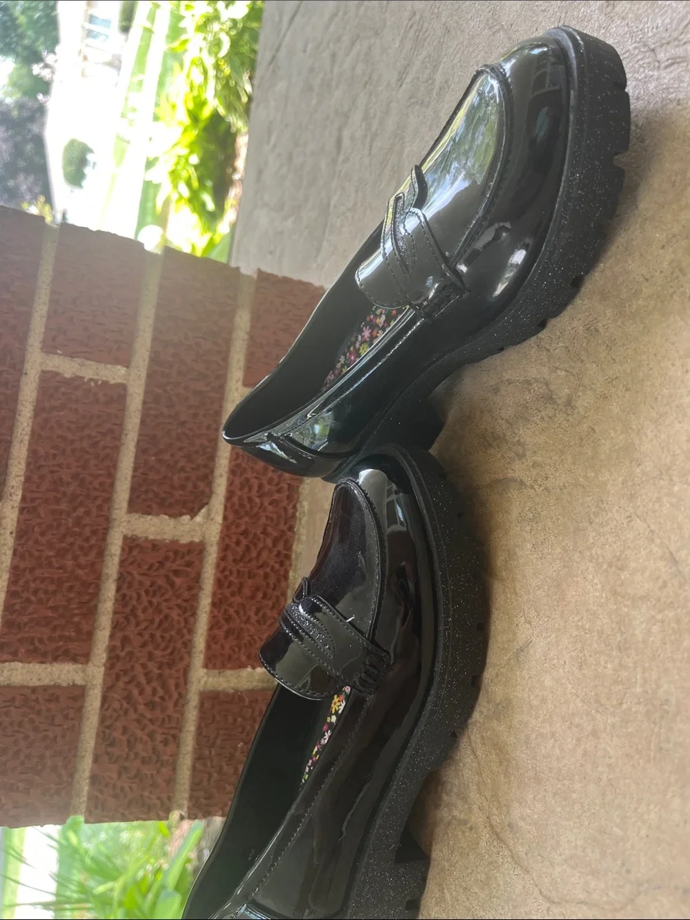 Jellypop Black Patent Loafers with Floral Insole